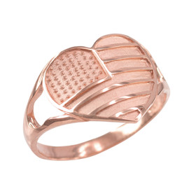 Rose Gold Heart Shaped US American Flag Ring
