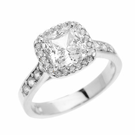 White Gold 3 Carat Princess Cut CZ Halo Solitaire Ring