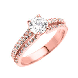 Rose Gold Micro Pave Modern Solitaire CZ Ring