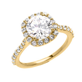 Beautiful Dainty Yellow Gold 3 Carat Halo Solitaire CZ Engagement Ring