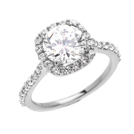 Beautiful Dainty White Gold 3 Carat Halo Solitaire CZ Engagement Ring