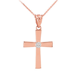 Rose Gold Diamond-Accented Cross Pendant Necklace