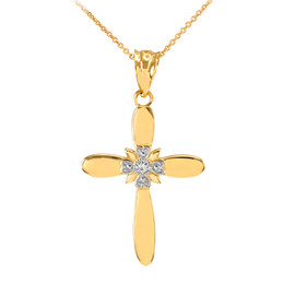 Gold Diamond Accent Solitaire Cross Pendant Necklace