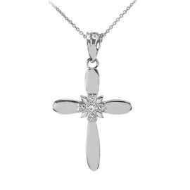Silver Solitaire Cubic Zirconia Cross Pendant Necklace