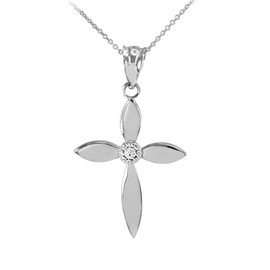 Beautiful 925 Sterling Silver Cross CZ Pendant Necklace