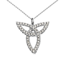 14K White Gold Celtic Trinity Diamond Pendant Necklace