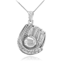 Sterling Silver Baseball Catcher Glove Pendant Necklace