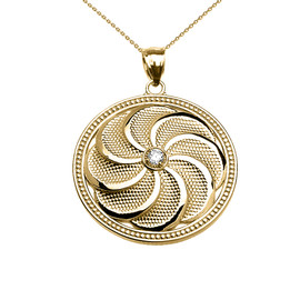 Yellow Gold Shield Armenian Eternity Diamond Pendant Necklace