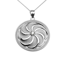 White Gold Shield Armenian Eternity Diamond Pendant Necklace