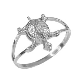 Dainty White Gold Lucky Turtle Charm Ring