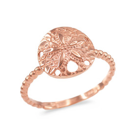 Fine Rose Gold Beaded Band Sand Dollar Ring