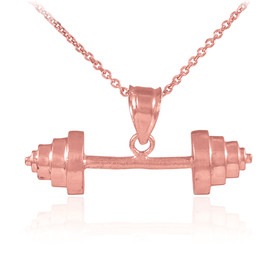 Rose Gold Weightlifting Barbell Sports Pendant Necklace