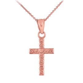 Dainty Rose Gold Twirl Cross Charm Pendant Necklace