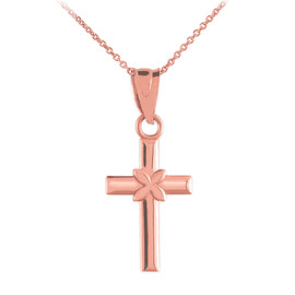 Rose Gold Four-Leaf Clover Cross Charm Pendant Necklace