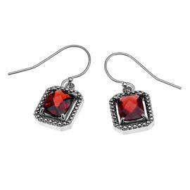 Sterling Silver Emerald Cut Checkerboard Garnet Dangling Earrings