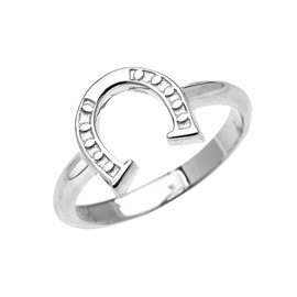 White Gold Dainty Horse Shoe Good Luck Ladies Ring