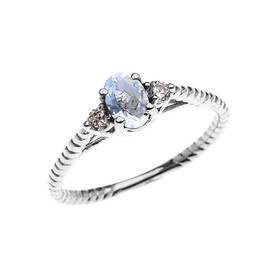 Dainty White Gold Aquamarine Solitaire Rope Design Engagement/Promise Ring