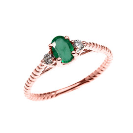 Dainty Rose Gold Emerald Solitaire Rope Design Engagement/Promise Ring