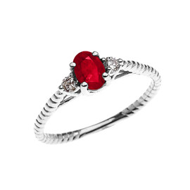 Dainty White Gold Ruby Solitaire Rope Design Engagement/Promise Ring
