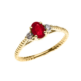 Dainty Yellow Gold Ruby Solitaire Rope Design Engagement/Promise Ring