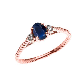 Dainty Rose Gold Sapphire Solitaire Rope Design Engagement/Promise Ring