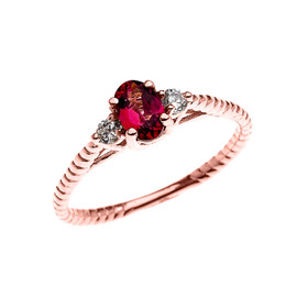Dainty Rose Gold Garnet Solitaire Rope Design Engagement/Promise Ring