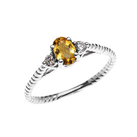 Dainty White Gold Citrine Solitaire Rope Design Engagement/Promise Ring