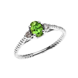 Dainty White Gold Peridot Solitaire Rope Design Engagement/Promise Ring