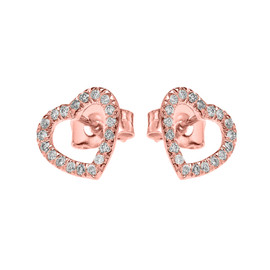 Rose Gold Elegant Open Heart Diamond Stud Earring