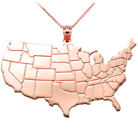 United States Map Rose Gold Pendant Necklace