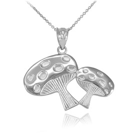 White Gold Mushrooms Pendant Necklace