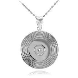 Sterling Silver Vinyl Disc Music Recoring Pendant Necklace