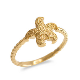 Gold Textured Starfish Beaded Ring