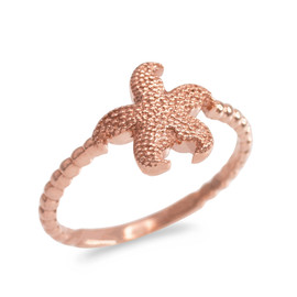 Rose Gold Textured Starfish Beaded Ring