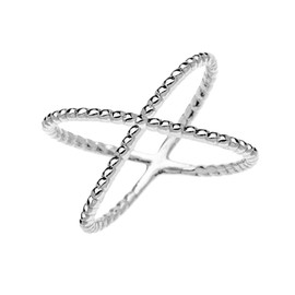 White Gold Dainty Criss Cross Rope Design Ring