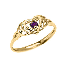 Trinity Knot Heart Solitaire Amethyst Yellow Gold Proposal Ring