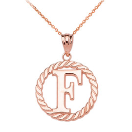 Rose Gold "F" Initial in Rope Circle Pendant Necklace