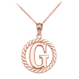 Rose Gold "G" Initial in Rope Circle Pendant Necklace