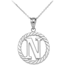 Sterling Silver "N" Initial in Rope Circle Pendant Necklace