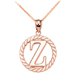 Rose Gold "Z" Initial in Rope Circle Pendant Necklace