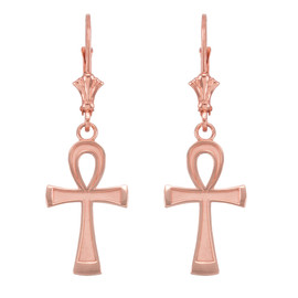 14K Rose Gold Egyptian Ankh Cross Earrings