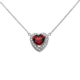 Elegant White Gold Diamond and January Birthstone Heart Solitaire Necklace