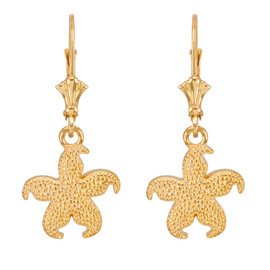 14k Yellow Gold Textured Starfish Earrings