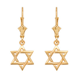 14k Yellow Gold Star of David Earrings