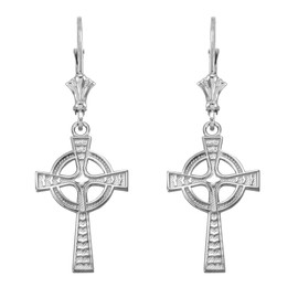 14k White Gold Celtic Cross Earrings