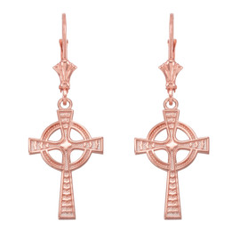 14k Rose Gold Celtic Cross Earrings
