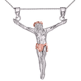 White Gold Crossless Crucifix Pendant Necklace (Large)