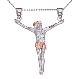 White Gold Crossless Crucifix Pendant Necklace (Medium)