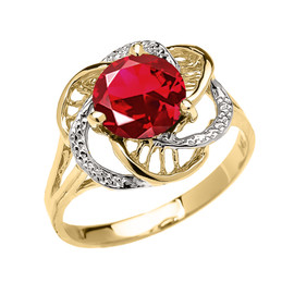 Yellow Gold (LCR) Ruby Solitaire Modern Flower Ladies Ring