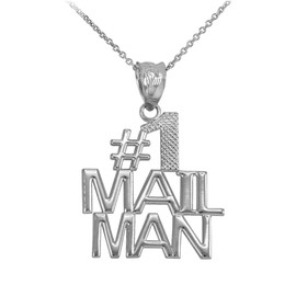 White Gold Number 1 Mailman Pendant Necklace